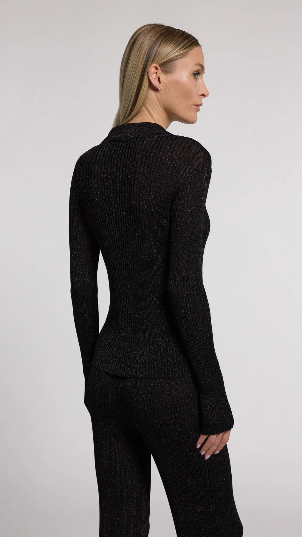 Generation Love Jillian Ribbed Cardigan in Metallic Black