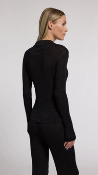 Generation Love Jillian Ribbed Cardigan in Metallic Black
