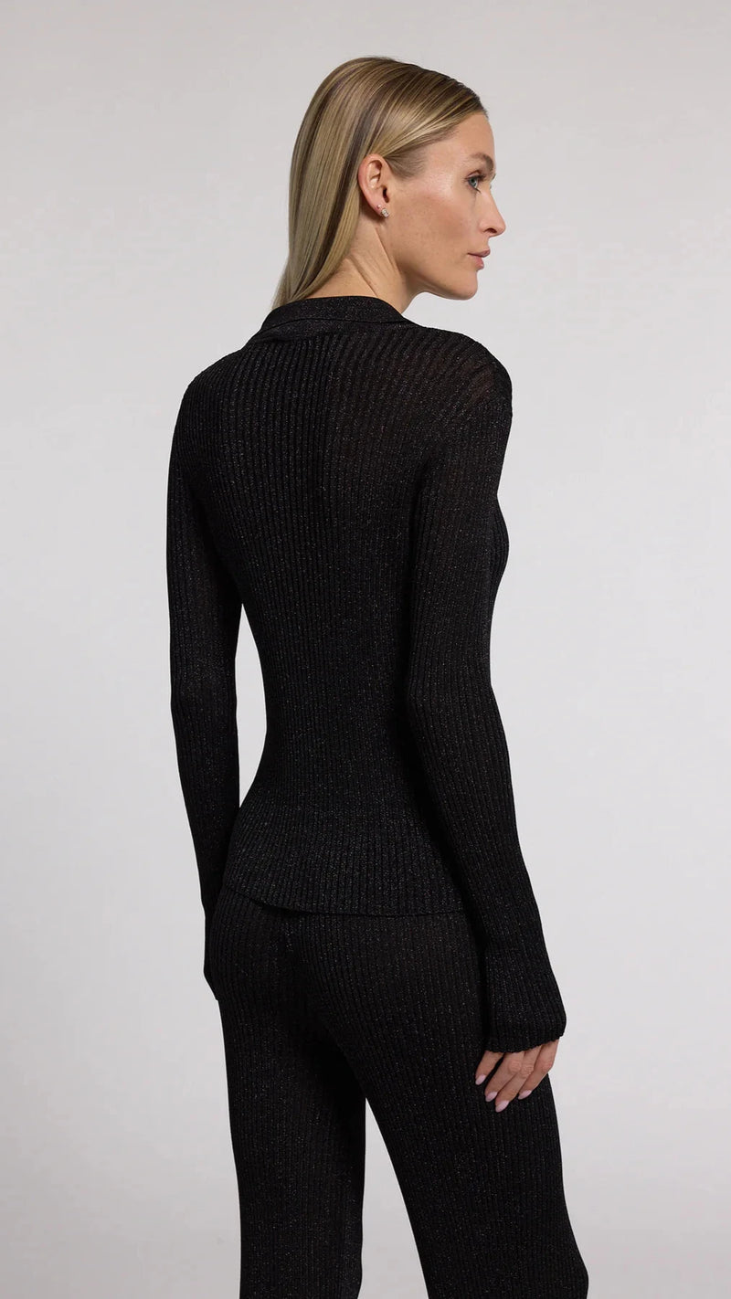 Generation Love Jillian Ribbed Cardigan in Metallic Black