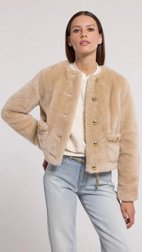 Generation Love Jen Faux Fur Lamb Jacket in Truffle