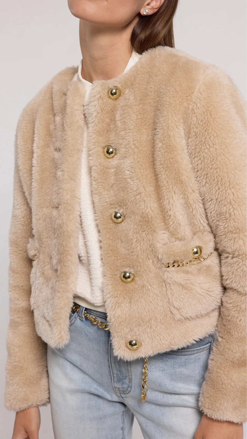 Generation Love Jen Faux Fur Lamb Jacket in Truffle