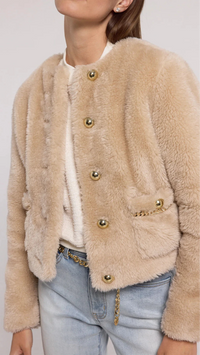 Generation Love Jen Faux Fur Lamb Jacket in Truffle