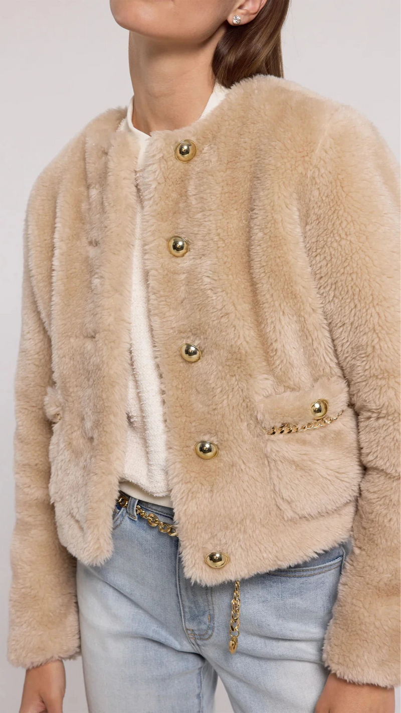 Generation Love Jen Faux Fur Lamb Jacket in Truffle