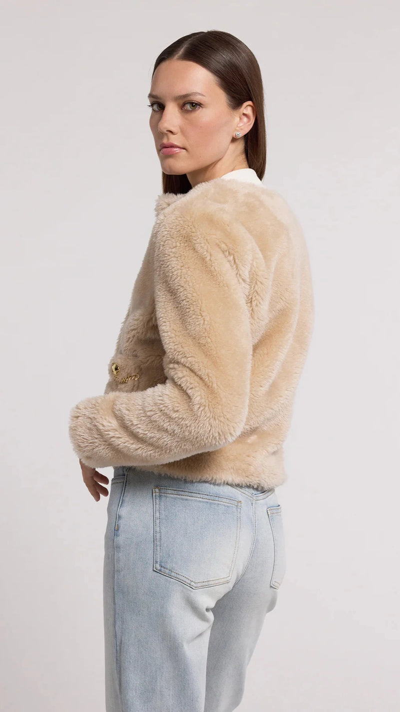Generation Love Jen Faux Fur Lamb Jacket in Truffle
