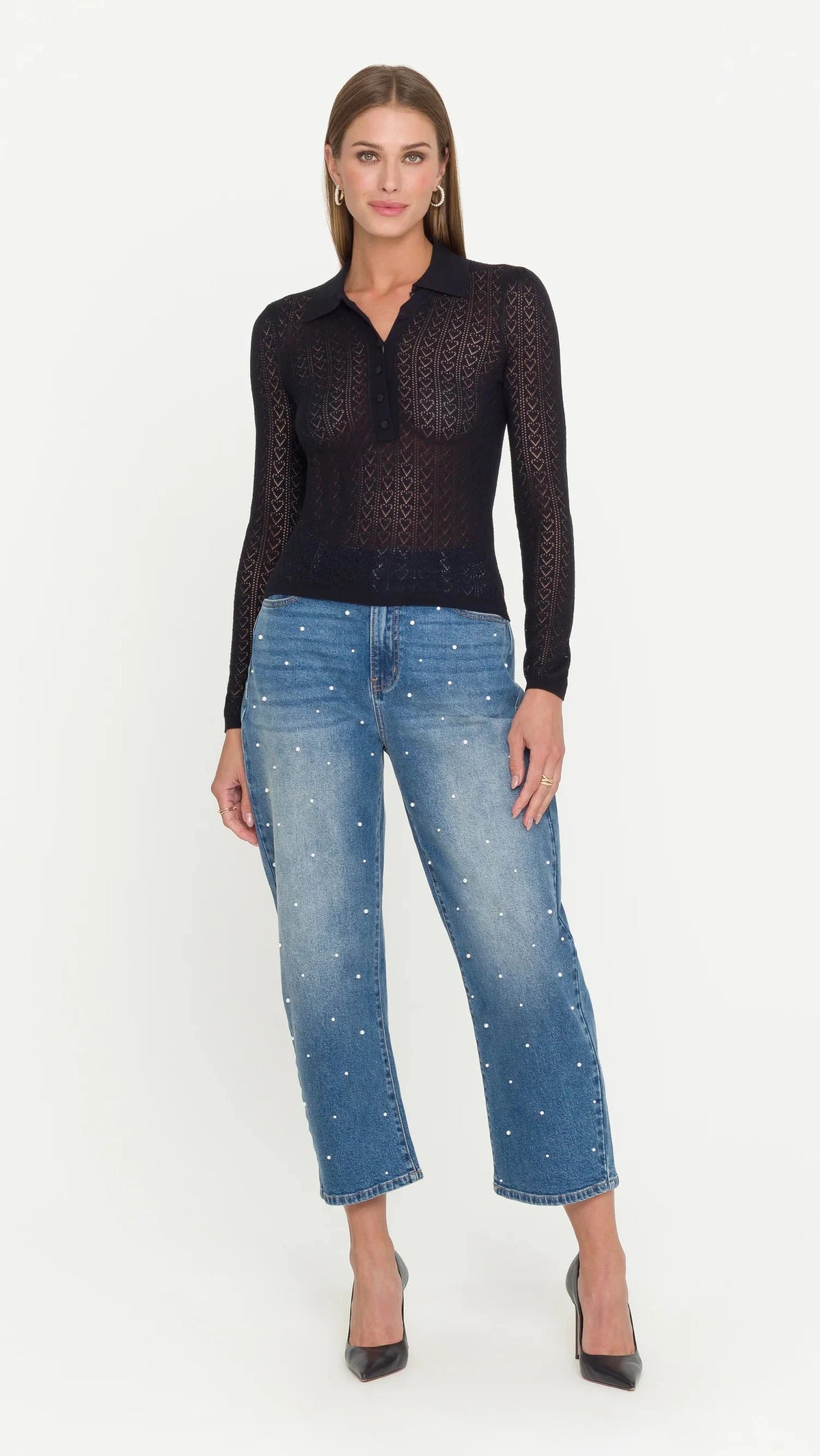 Generation Love Channah Heart Pointelle Sweater in Black