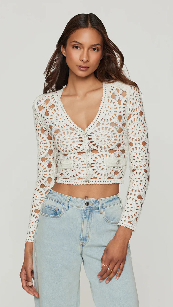Generation Love Melody Crochet Cardigan in White