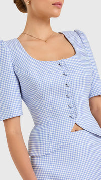 Amanda Uprichard Phoebe Top in Atlantic/Ivory