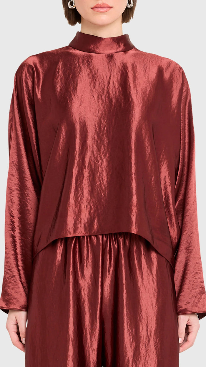 Amanda Uprichard Covey Long Sleeve Top in Russet