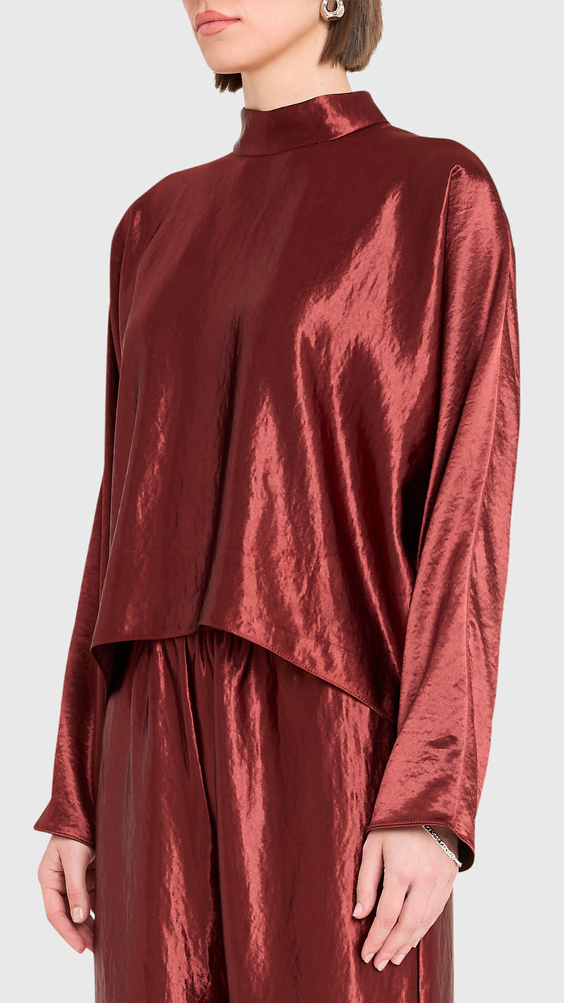 Amanda Uprichard Covey Long Sleeve Top in Russet
