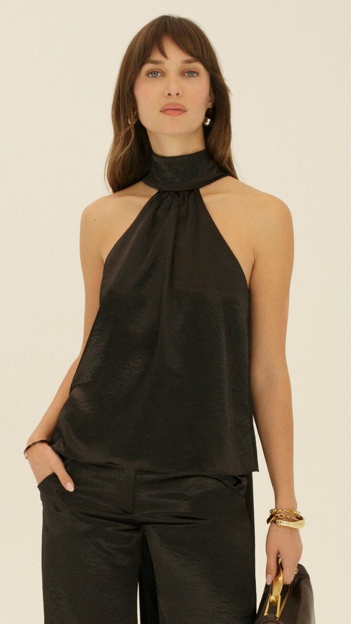Amanda Uprichard Fontana Halter Top in Black