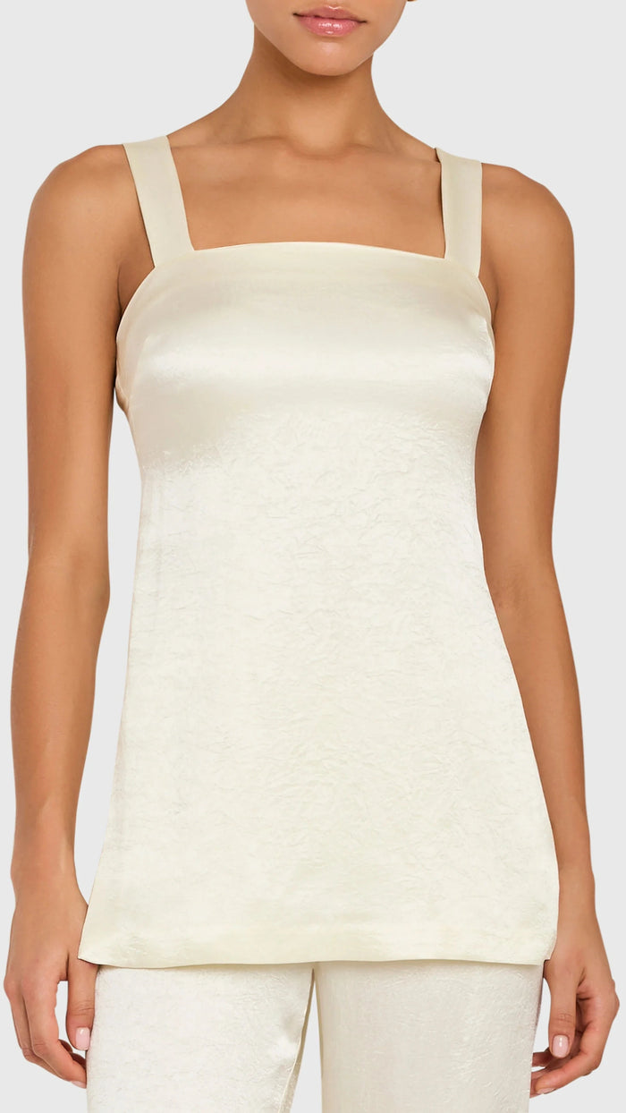 Amanda Uprichard Mariko Side Slit Textured Satin Top in Ivory