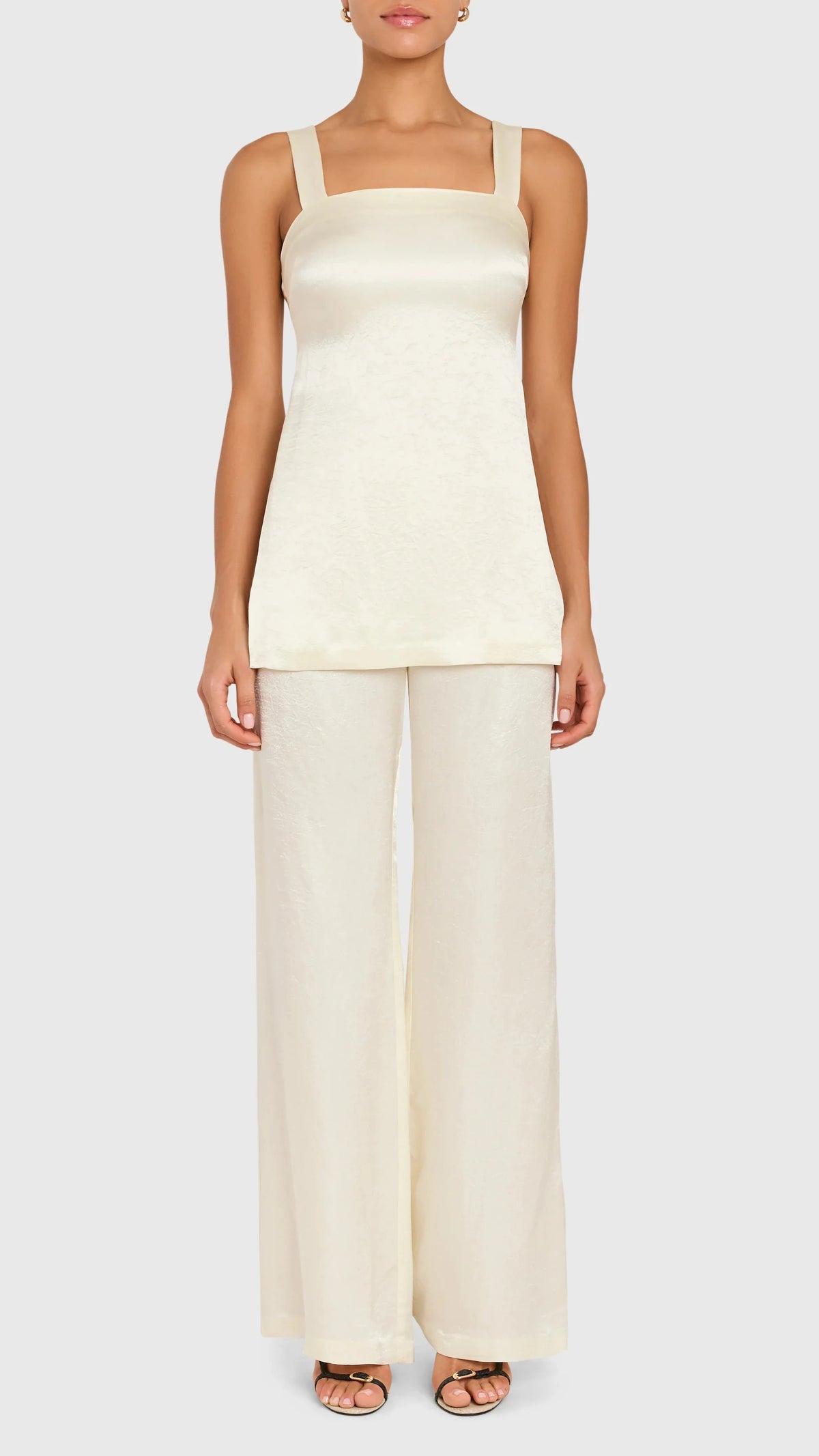 Amanda Uprichard Mariko Textured Satin Pant in Ivory
