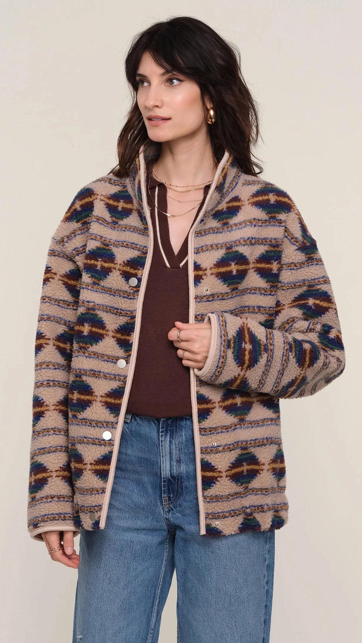 Heartloom Maria Teddy Bomber Jacket in Sand