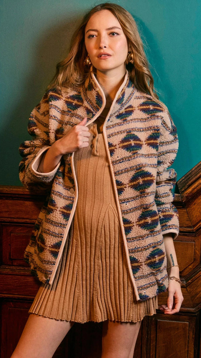 Heartloom Maria Teddy Bomber Jacket in Sand