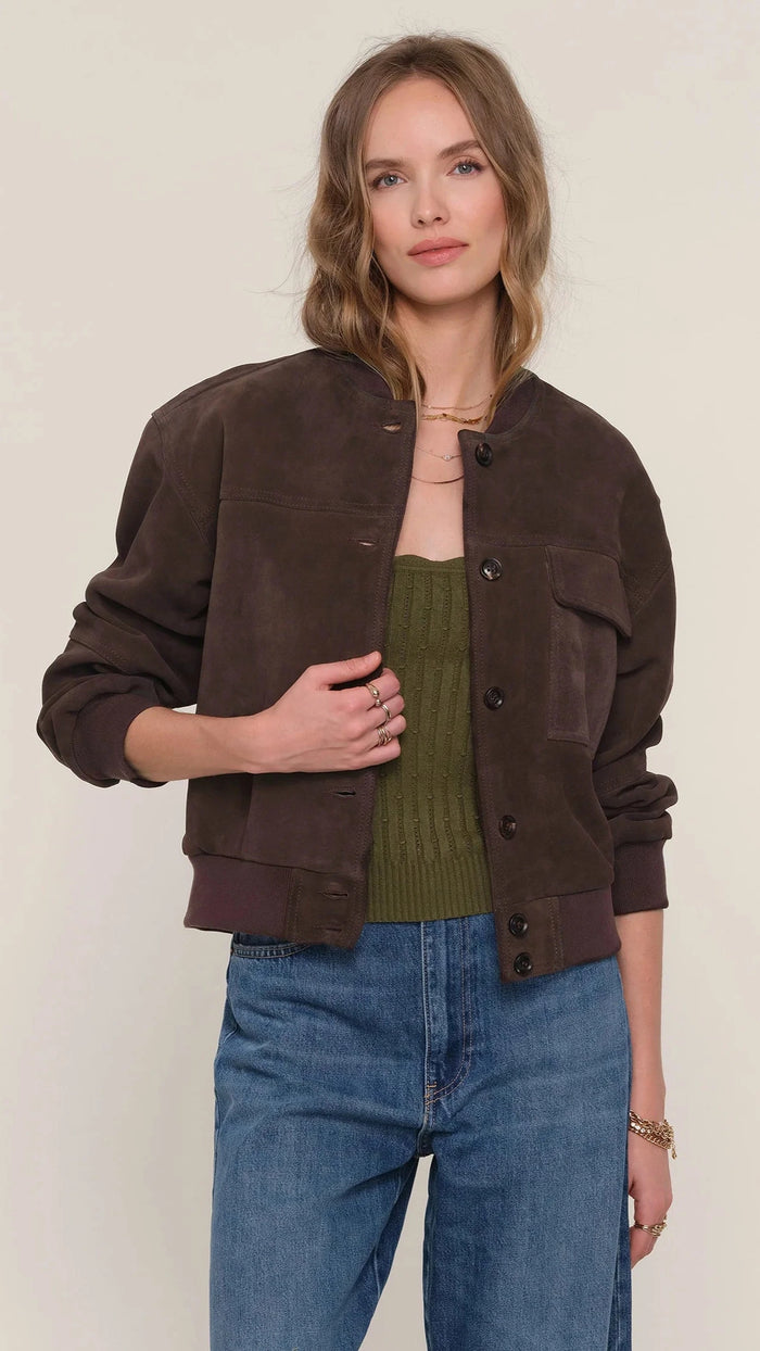 Heartloom Fuji Suede Leather Bomber in Espresso