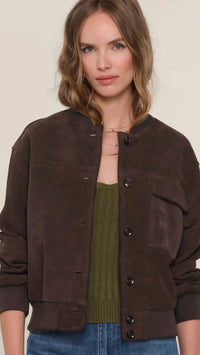 Heartloom Fuji Suede Leather Bomber in Espresso