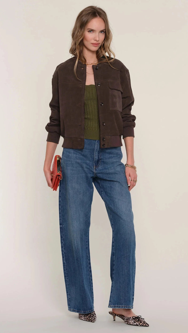 Heartloom Fuji Suede Leather Bomber in Espresso