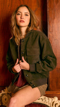 Heartloom Fuji Suede Leather Bomber in Espresso