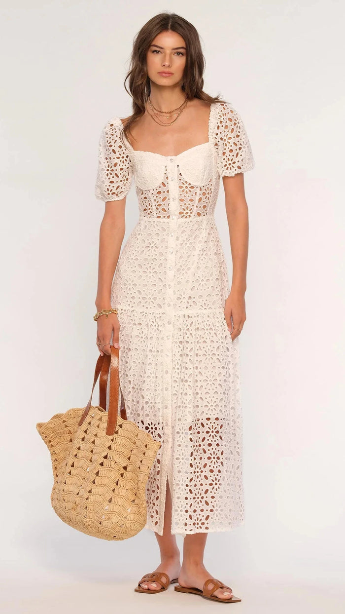 Heartloom Sarella Eyelet Maxi Dress in Eggshell