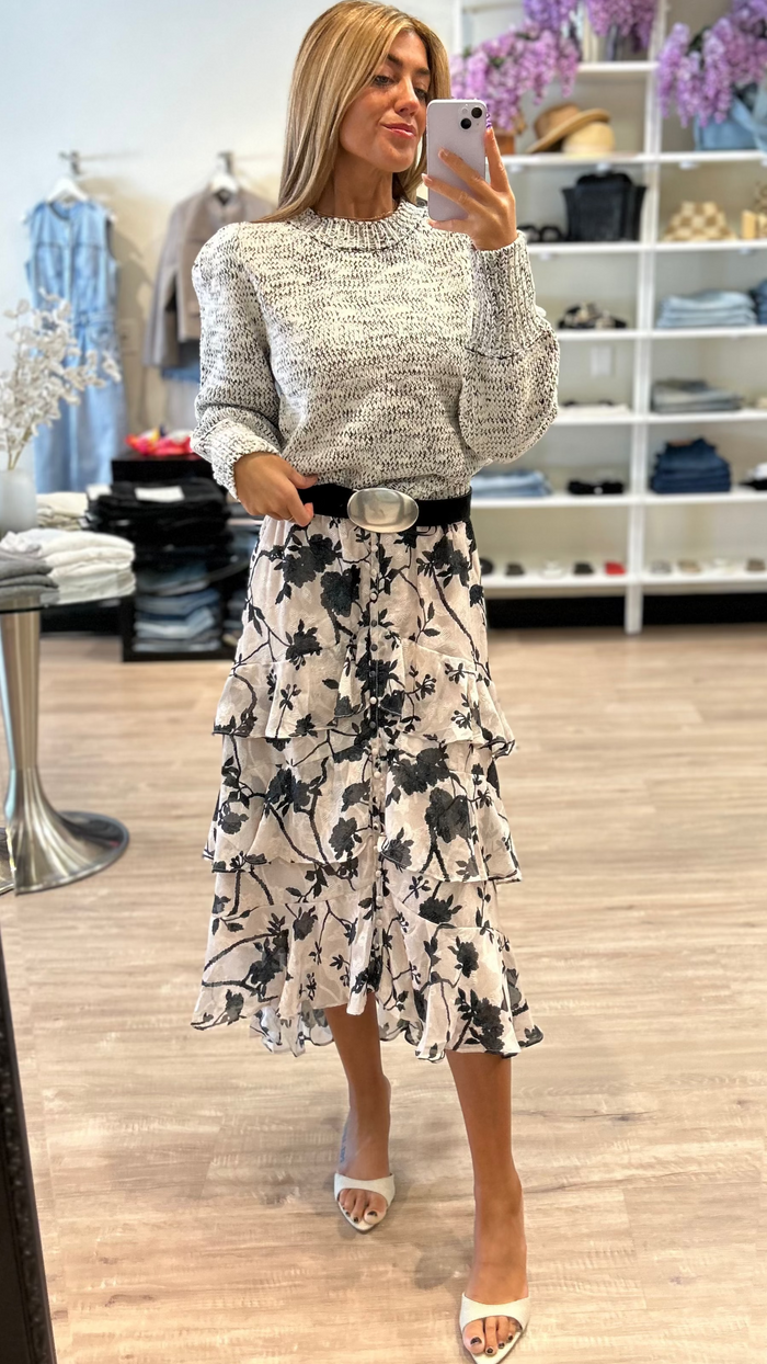 Allison New York Ella Midi Skirt in Ivory/Black