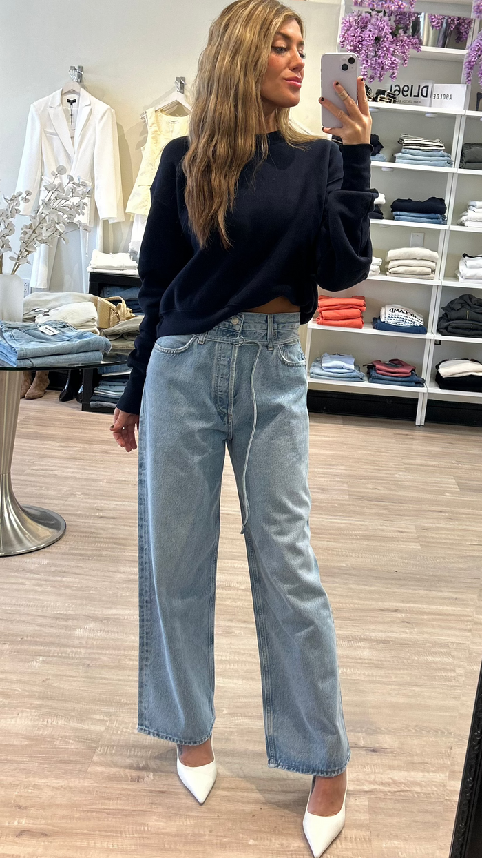 Les Tien Ryder Crop Crew Sweatshirt in Navy
