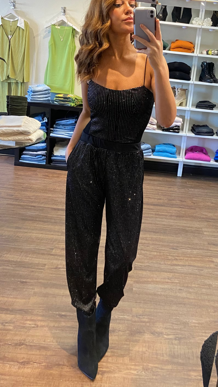 Michael Lauren Fang Rainbow Glitter Velour Crop Bustier Top in Black