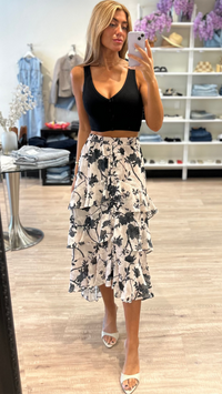 Allison New York Ella Midi Skirt in Ivory/Black