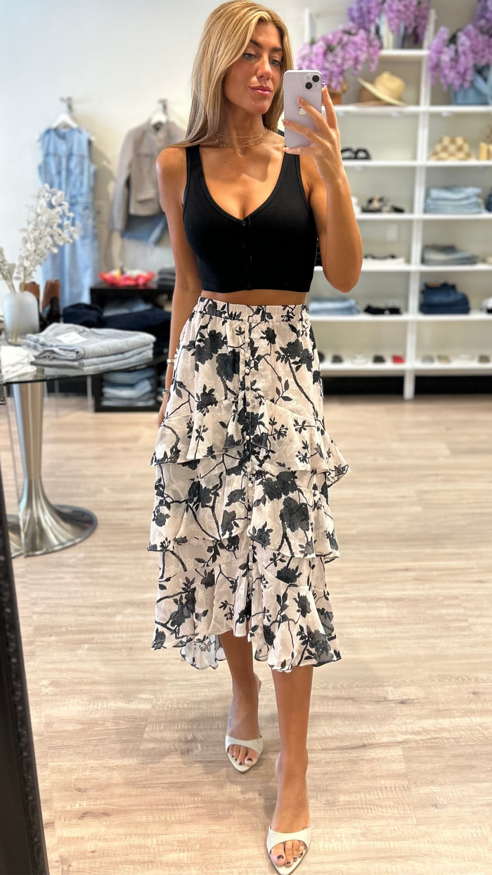 Allison New York Ella Midi Skirt in Ivory/Black