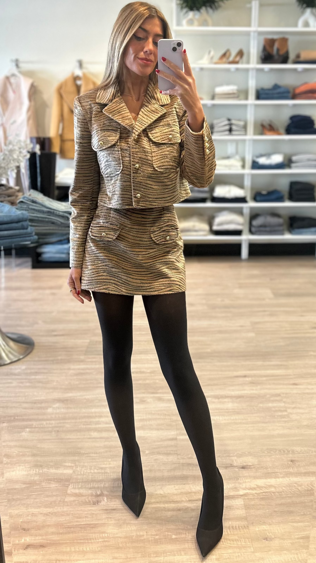 Lamarque Olexa Faux Hair Mini Skirt in Tiger Print