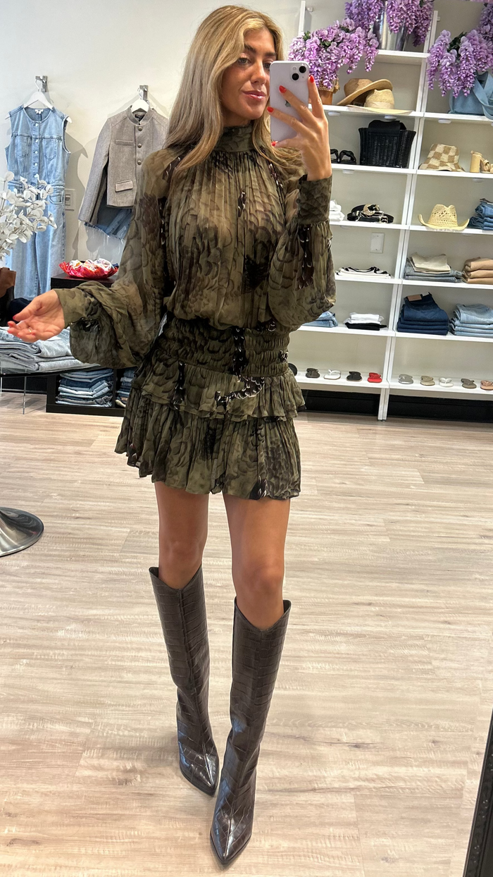 Ronny Kobo Tonchi Mini Dress in Jade Camo