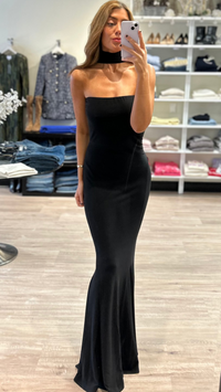 Norma Kamali Strapless Turtle Fishtail Gown in Black