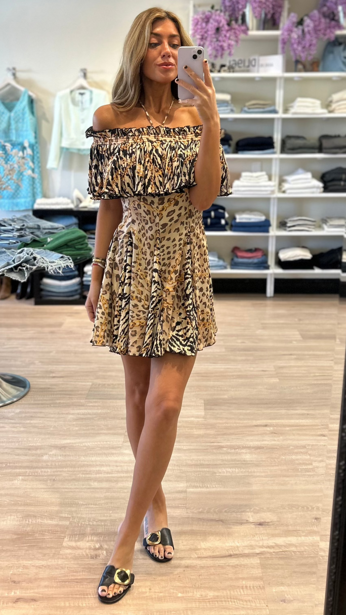Ronny Kobo Esmi Mini Dress in Mixed Zebra Cheetah Print