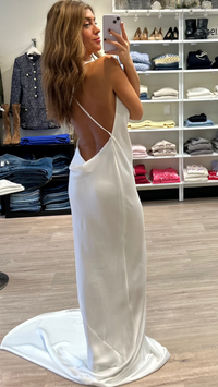 Norma Kamali Criss Cross Back Bias Gown with Train in Snow White