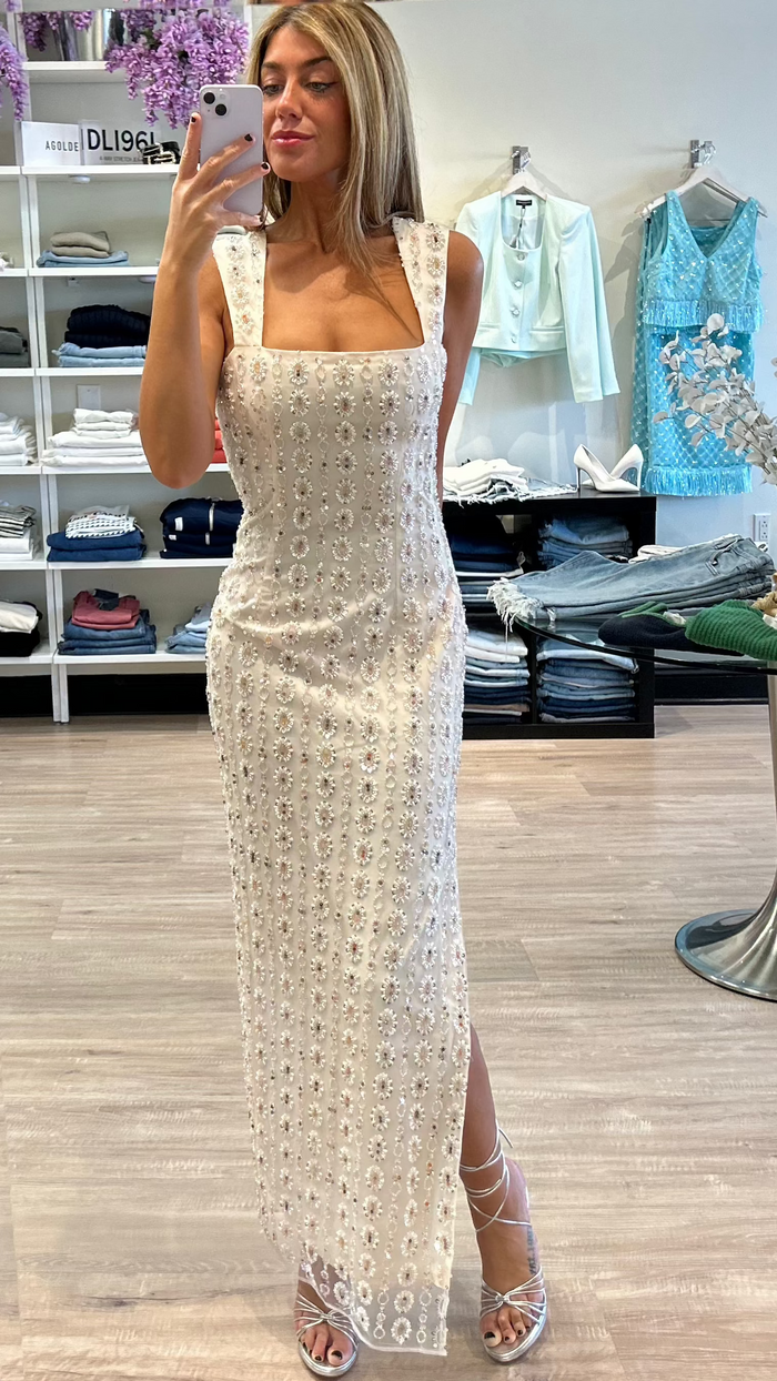 Elliatt Kristina Beaded Dress in Off White