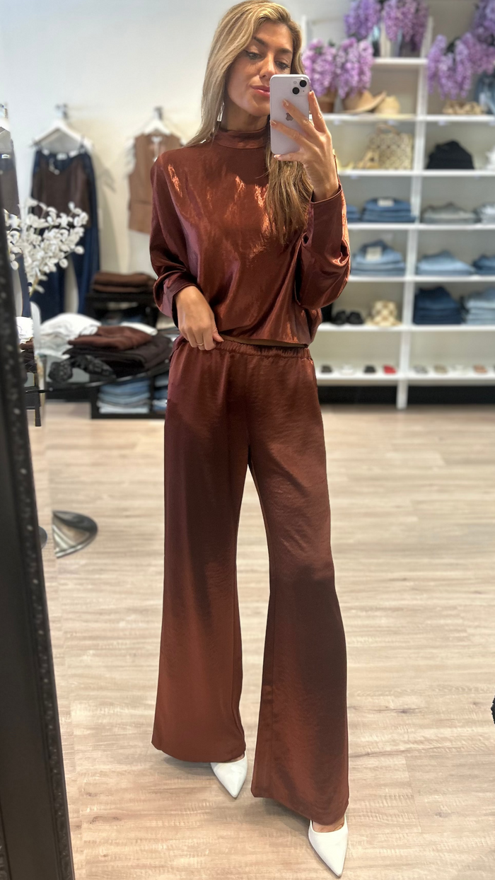 Amanda Uprichard Covey Long Sleeve Top in Russet