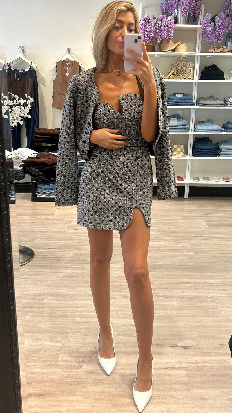 Amanda Uprichard Puzzle Strapless Mini Dress in Black/White