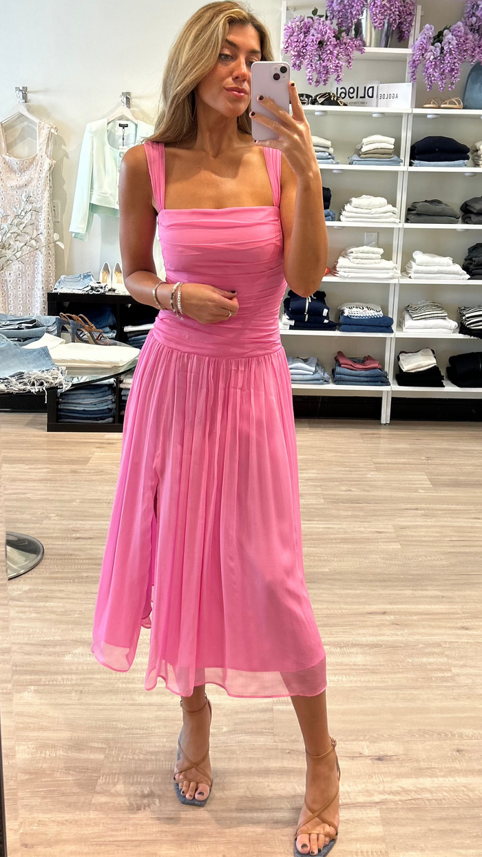 Amanda Uprichard Reine Drop Waist Midi Dress in Cosmopolitan