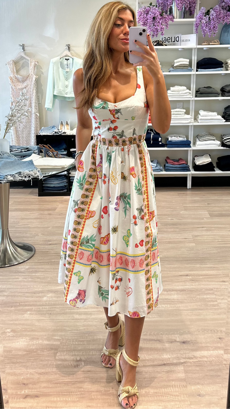 Amanda Uprichard Santorini Ciao Poplin Midi Dress in Postcard