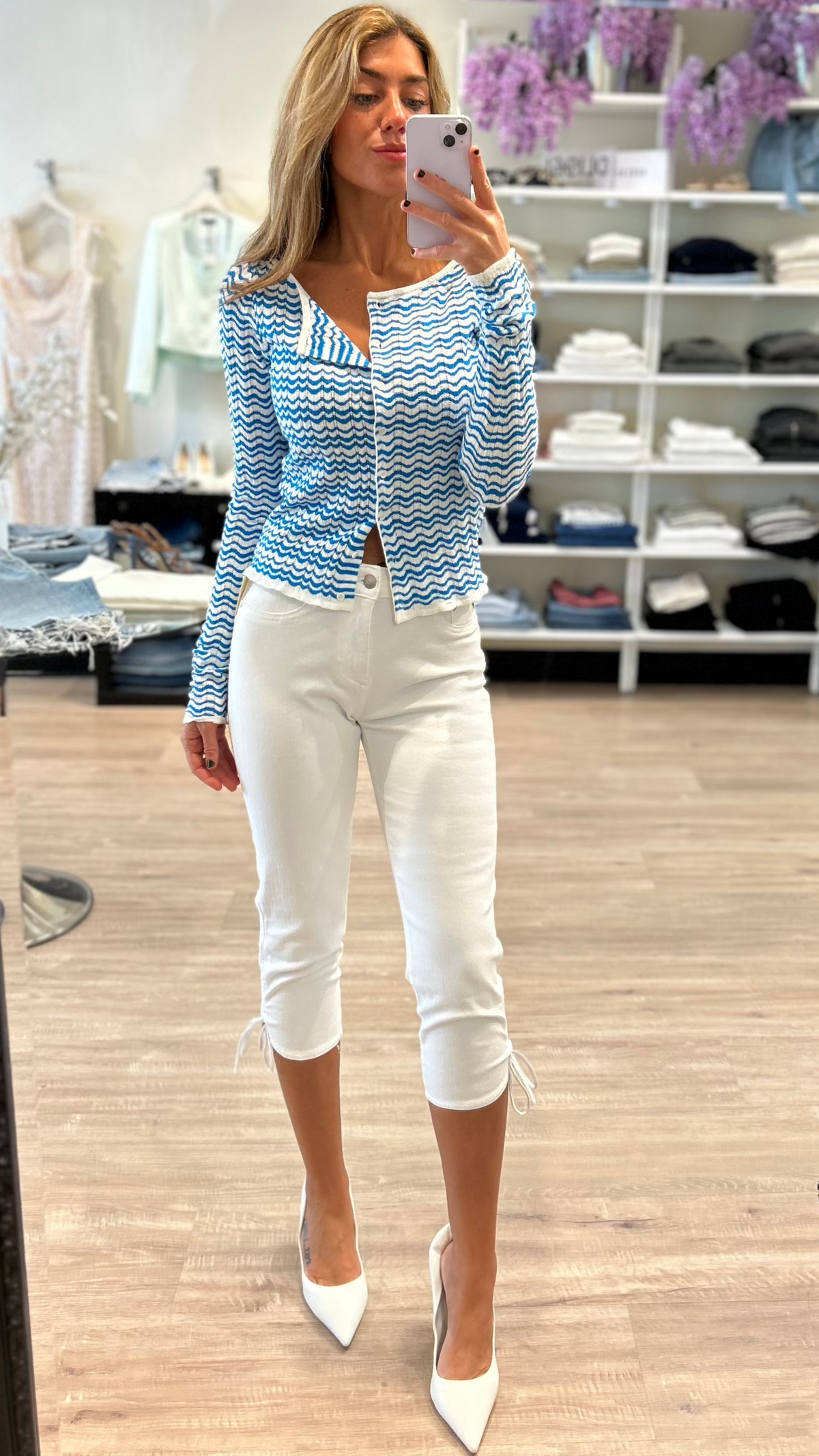 Amanda Uprichard Breezy Cardigan in Blue/White