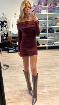 Ronny Kobo Kya Off the Shoulder Mini Dress in Port