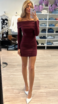 Ronny Kobo Kya Off the Shoulder Mini Dress in Port
