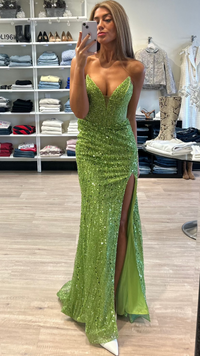 Strapless Sequin Gown in Lime