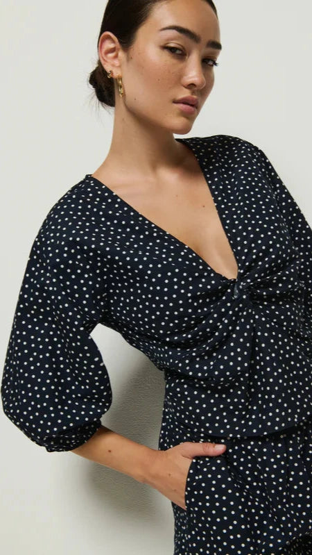 Nation LTD Celeste Puff Sleeve Top in Cabana Polka Dot