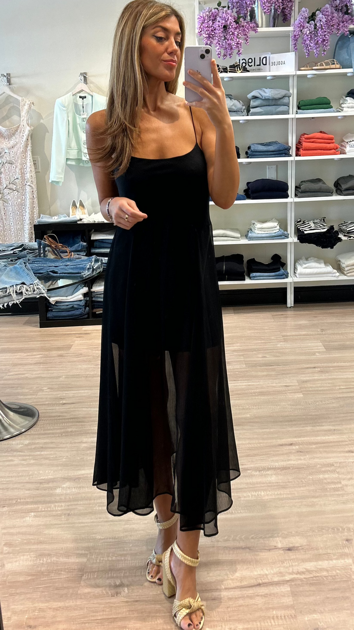 Enza Costa Japanese Yoryu Chiffon Dress in Off Black