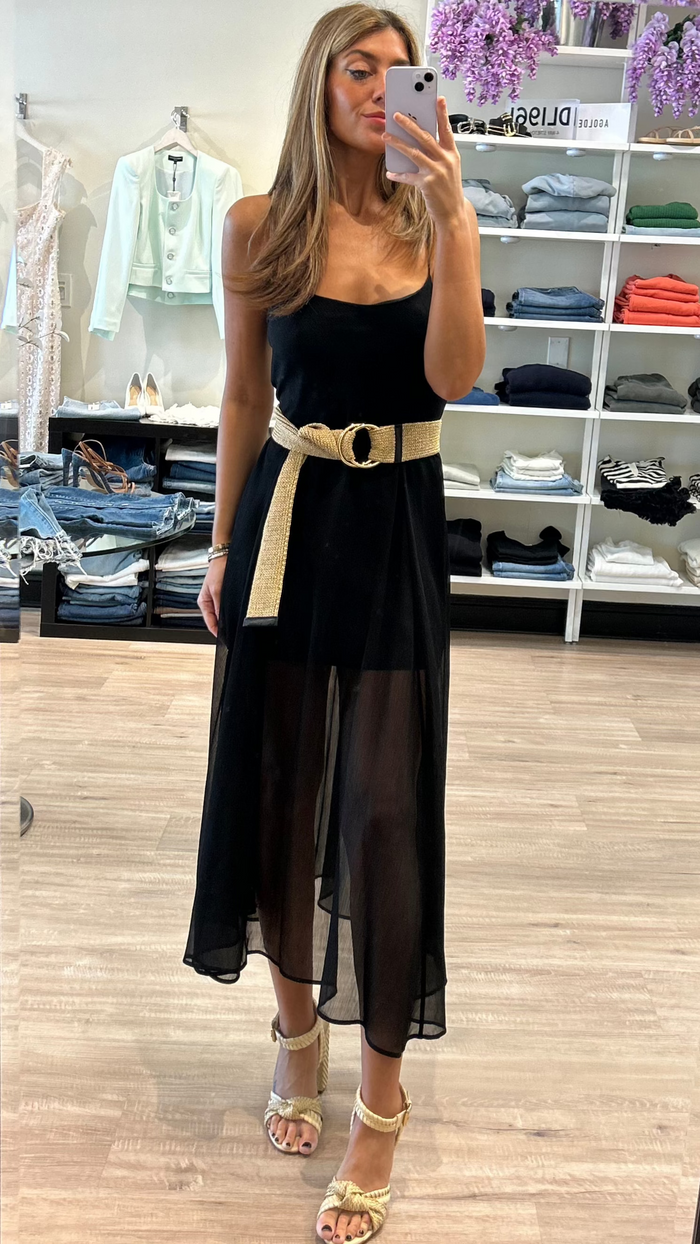 Enza Costa Japanese Yoryu Chiffon Dress in Off Black