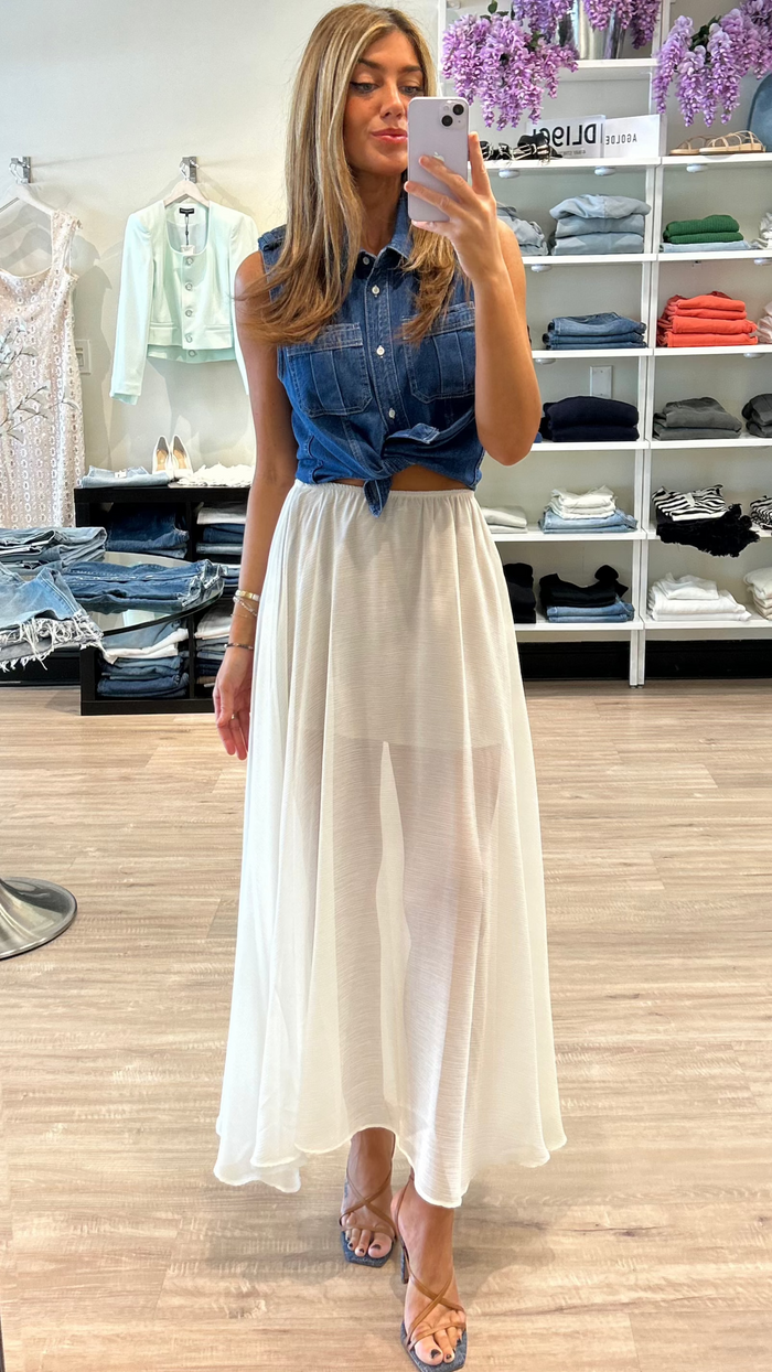 Enza Costa Japanese Yoryu Chiffon Skirt in Off White