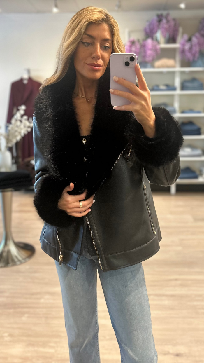 Generation Love Walt Faux Fur Shearling Moto Jacket in Black