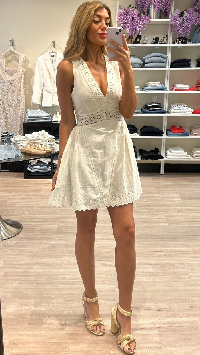 Misa Cicely Eyelet Cotton Mini Dress in Cream