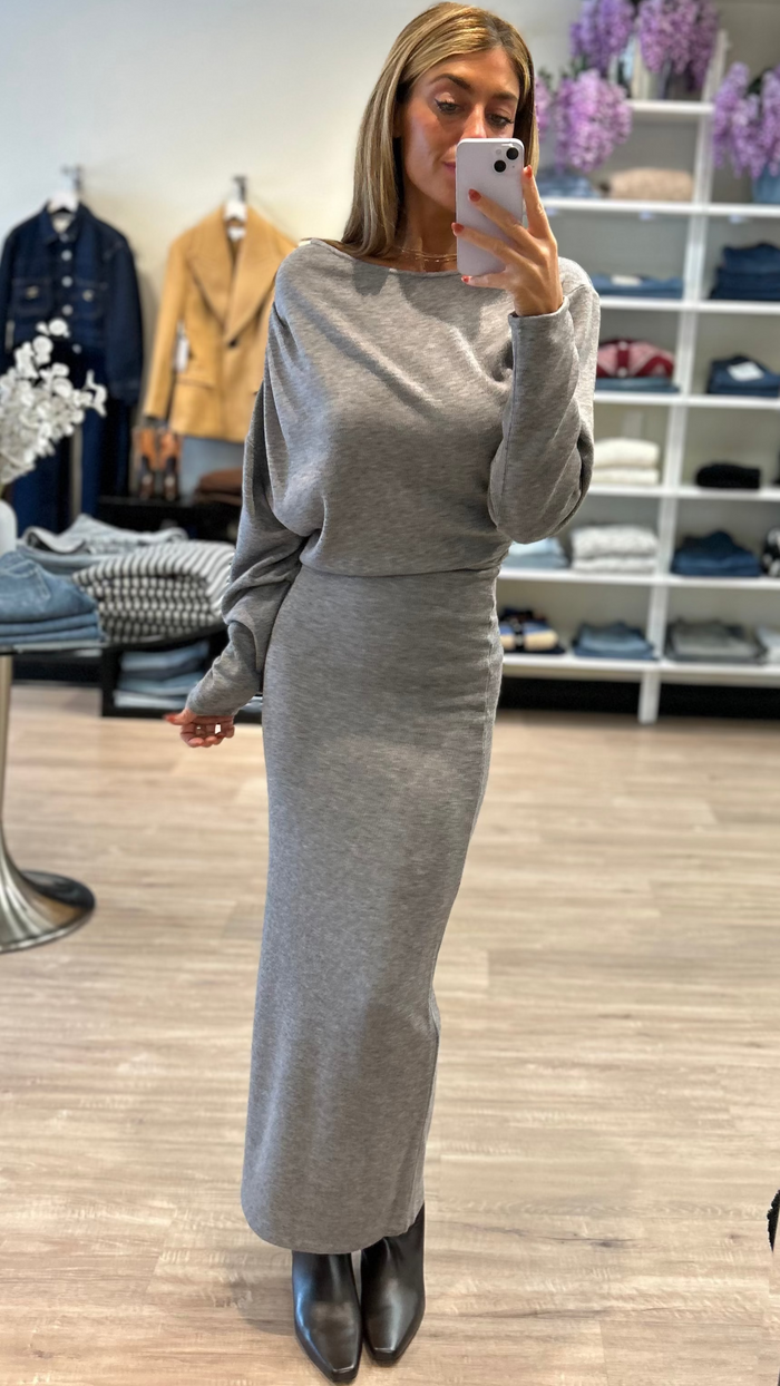 Ronny Kobo Matthieu Off the Shoulder Sweater Dress in Grey
