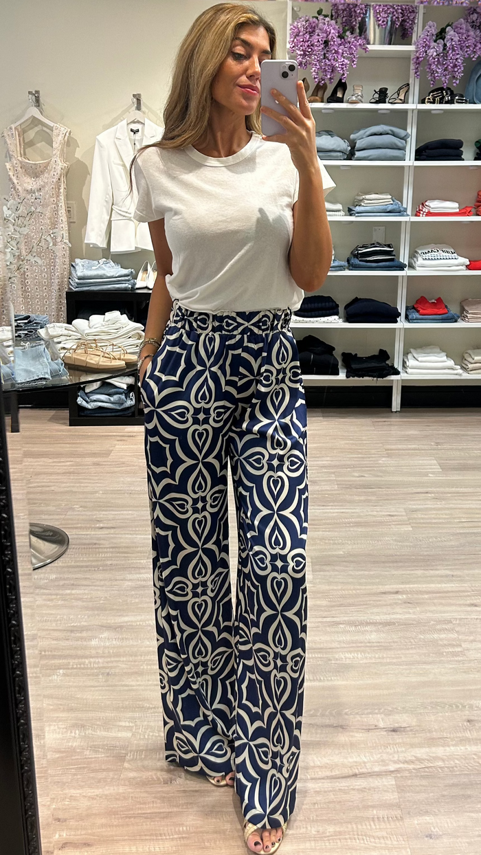 Misa Reshima Pant in Blue Mosaic Tile Satin